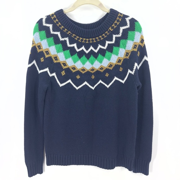 J Crew Lurex Fair Isle Sweater Womens Small Wool Blend Nordic Preppy Warm Cozy - Picture 10 of 10